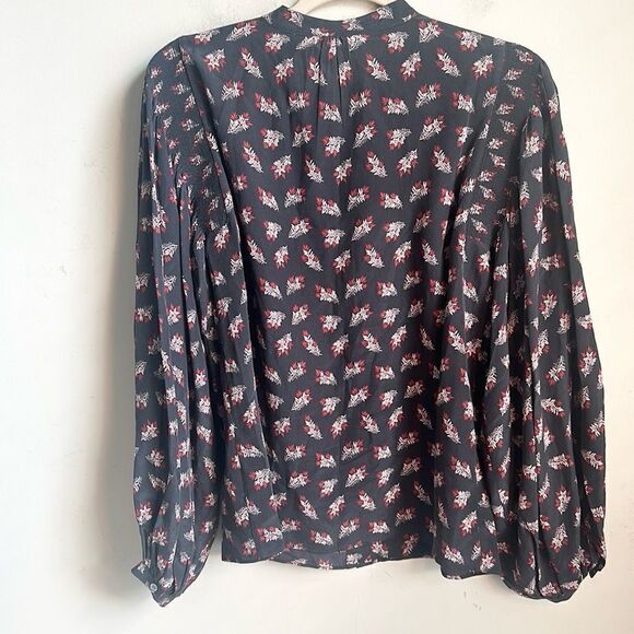 FRAME 100% SILK SMOCKED NOIR MULTI BLOUSE. S - Picture 5 of 8